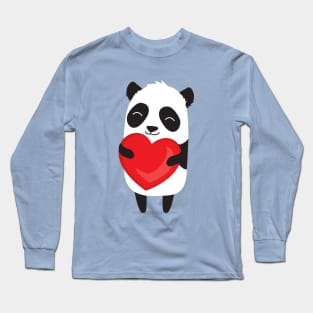 Cute cartoon panda holding heart. Long Sleeve T-Shirt